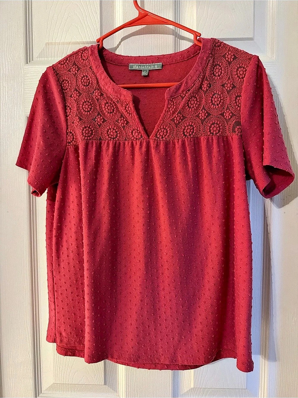 Daniel Rainn Short Sleeve Blouse in Red Size Small